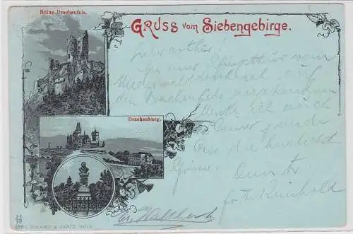 47504 Mondscheinkarte Gruß vom Siebengebirge 1901