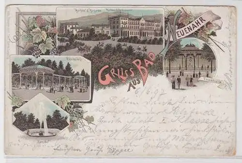 41276 Ak Lithographie Gruß aus Bad Neuenahr Kurhotel, Trinkhalle usw. 1897