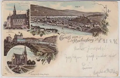 34938Ak Lithographie Gruß vom Rochusberg Hotel, Kapelle usw. 1896