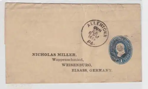 44027 seltenes Ganzsachen Streifband USA 1 Cent nach Weissenburg Elsass 1888
