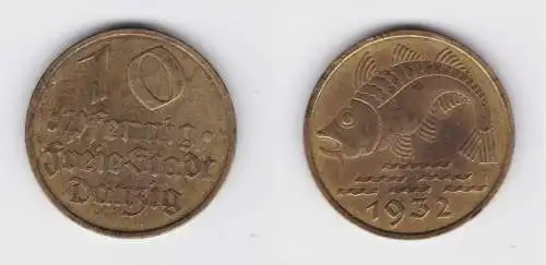 10 Pfennig Messing Münze Danzig 1932 Dorsch Jäger D 13 (156349)