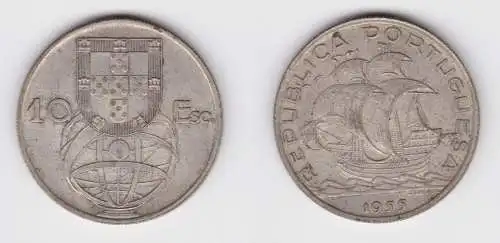 10 Escudos Silber Münze Portugal 1955 (155619)