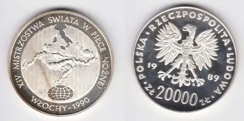 20000 Zlotych Zloty Silber Münze Polen 1989 Fußball WM 1990 Italien (155847)