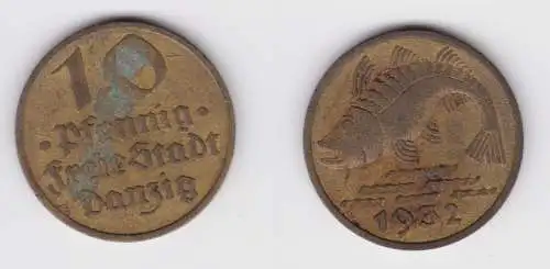 10 Pfennig Messing Münze Danzig 1932 Dorsch Jäger D 13 (156309)
