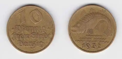 10 Pfennig Messing Münze Danzig 1932 Dorsch Jäger D 13 (156330)
