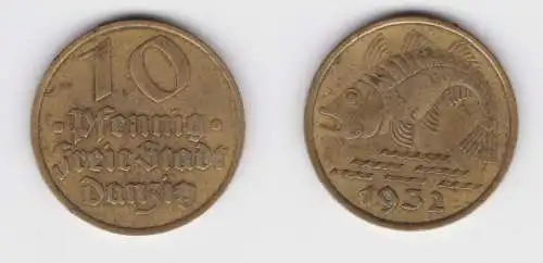 10 Pfennig Messing Münze Danzig 1932 Dorsch Jäger D 13 (156327)