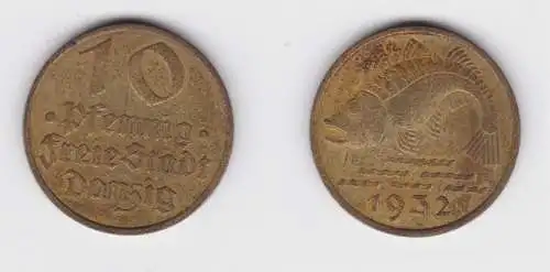 10 Pfennig Messing Münze Danzig 1932 Dorsch Jäger D 13 (156371)