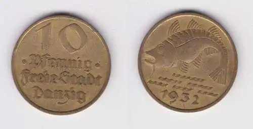 10 Pfennig Messing Münze Danzig 1932 Dorsch Jäger D 13 (156319)