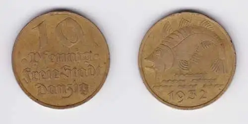 10 Pfennig Messing Münze Danzig 1932 Dorsch Jäger D 13 (156370)