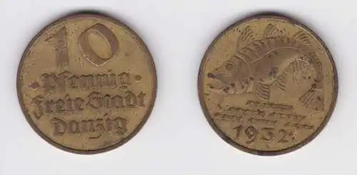 10 Pfennig Messing Münze Danzig 1932 Dorsch Jäger D 13 (156269)