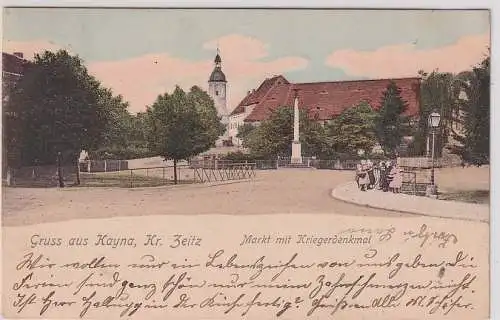 908268 Ak Gruß aus Kayna Kreis Zeitz Markt mit Kriegerdenkmal  1905