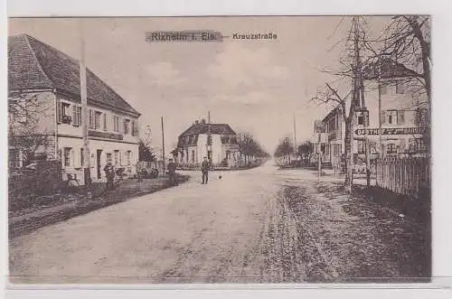 908267 Ak Rixheim im Elsass Kreuzstrasse mit Gasthof 1917