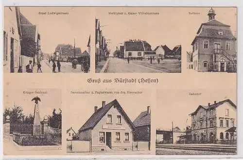 908273 Mehrbild Ak Gruß aus Bürstadt (Hessen) Bahnhof, Kriegerdenkmal usw. 1910