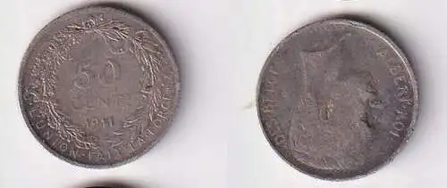 50 Cents Silber Münze Belgien 1911 ss (167547)