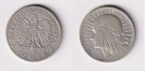 Silbermünze Polen 2 Zloty/Złotych 1932 Königin Hedwig von Anjou Jadwiga (167053)
