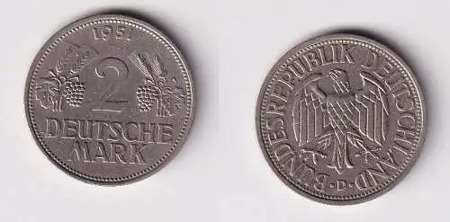 2 Mark Nickel Münze BRD Trauben und Ähren 1951 D f.vz (166314)