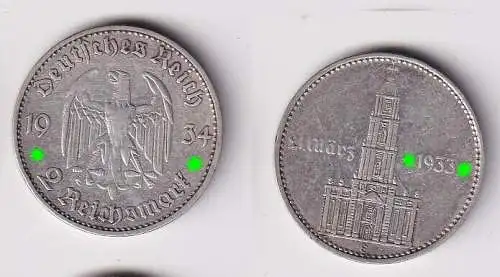 2 Mark Silber Münze 3. Reich Garnisonkirche mit Datum 1934 E Jäger 355 (163318)