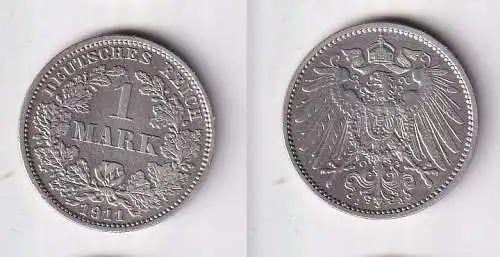 1 Mark Silber Münze Kaiserreich 1911 J vz (166505)
