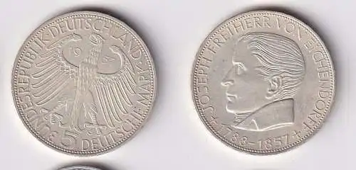 BRD Gedenk Münze 5 Mark Freiherr von Eichendorff 1957 vz+ (102749)
