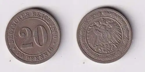 20 Pfennig Nickel Münze Deutsches Reich 1890 D Jäger 14 f.vz (166034)
