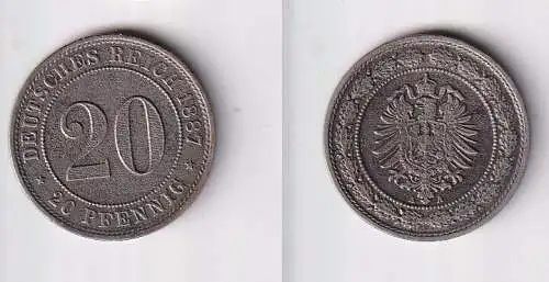 20 Pfennig Nickel Münze Kaiserreich 1887 A, Jäger 9  ss (166776)