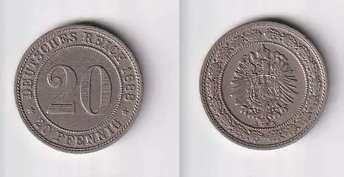 20 Pfennig Nickel Münze Kaiserreich 1888 A, Jäger 9 vz (166245)