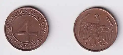 4 Pfennig Kupfer Münze Weimarer Republik 1932 G "Brüning Taler" f.vz (104450)