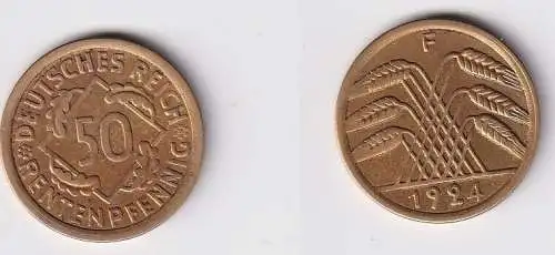 50 Rentenpfennig Messing Münze Weimarer Republik 1924 F Jäger 310 (112727)