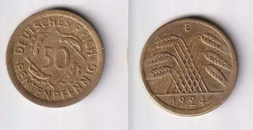 50 Rentenpfennig Messing Münze Weimarer Republik 1924 E Jäger 310 (166182)