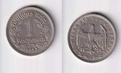 1 Mark Nickel Münze III.Reich 1933 D Jäger Nr. 354 f.vz (166494)