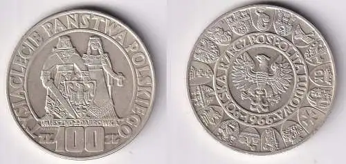 100 Zloty Silber Münze Polen 1000 Jahre Polen 1966 Stgl.  (166115)