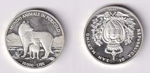10000 Lire Silber Münze San Marino 1996 Wölfe PP (166416)