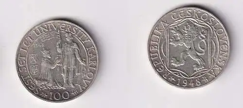 100 Kronen Münze Tschechoslowakei 600 Jahre Karls Universität Prag 1948 (166535)