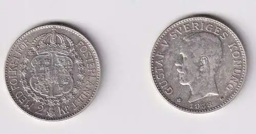 2 Kronen Silber Münze Schweden 1938 f.vz (166315)