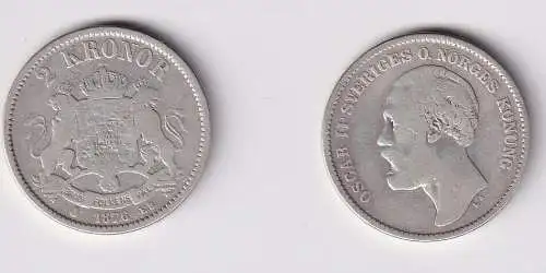 2 Kronen Silber Münze Schweden Oscar II 1876 f.ss (166063)