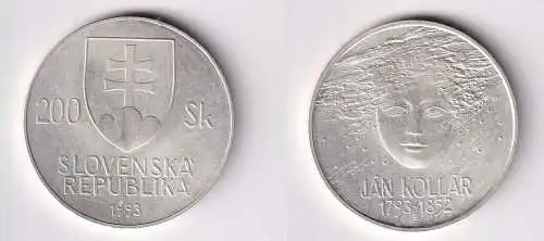 200 Kronen Silber Münze Slowakei Jan Kollar 1993 vz/Stgl. (166280)