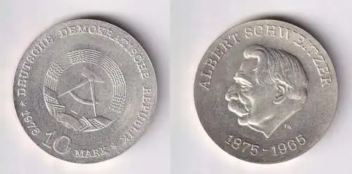 DDR Gedenk Silber Münze 10 Mark Albert Schweitzer 1975 Stgl. (167560)