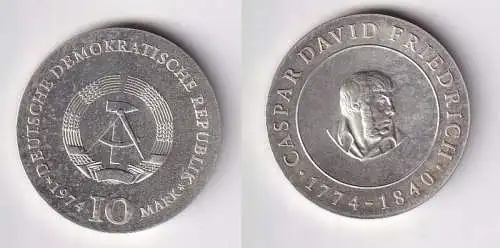DDR Gedenk Silber Münze 10 Mark Caspar David Friedrich 1974 Stgl. (167518)