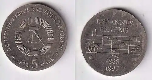 DDR Gedenk Münze 5 Mark Johannes Brahms 1972 Stempelglanz (166865)