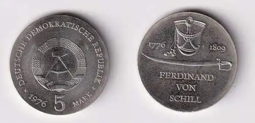 DDR Gedenk Münze 5 Mark Ferdinand von Schill 1976 Stempelglanz (166922)