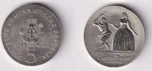 DDR Gedenk Münze 5 Mark Caroline Neuber 1985 Stempelglanz (166812)