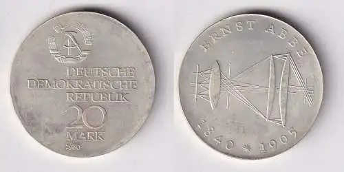 DDR Gedenk Münze 20 Mark Ernst Abbe 1840-1905, 1980 (166806)