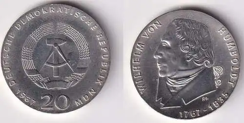 DDR Gedenk Münze 20 Mark Wilhelm von Humboldt 1967 Stempelglanz (166851)