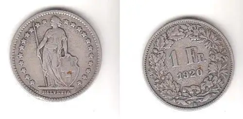 1 Franken Silber Münze Schweiz 1920 B (113323)