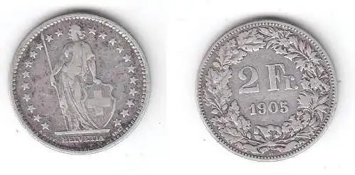 2 Franken Silber Münze Schweiz 1905 B (114623)