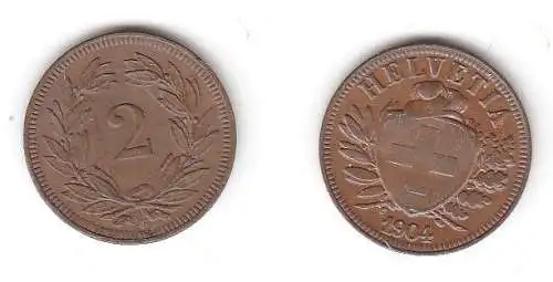 2 Rappen Kupfer Münze Schweiz 1904 B (113916)