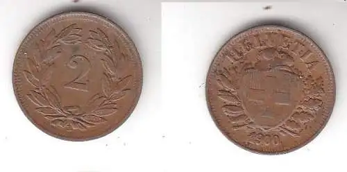 2 Rappen Kupfer Münze Schweiz 1900 B (114624)
