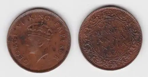1/4 Anna Kupfer Münze Britisch-Indien 1939 George VI. (125590)