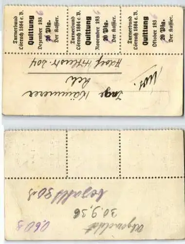 60 Pfennig Quittung Turnerbund Lörrach 1884 e.V. 1936 (126701)