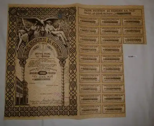 1000 Lei Aktie Prima Societate de Economie Bukarest 15. Februar 1940 (127205)